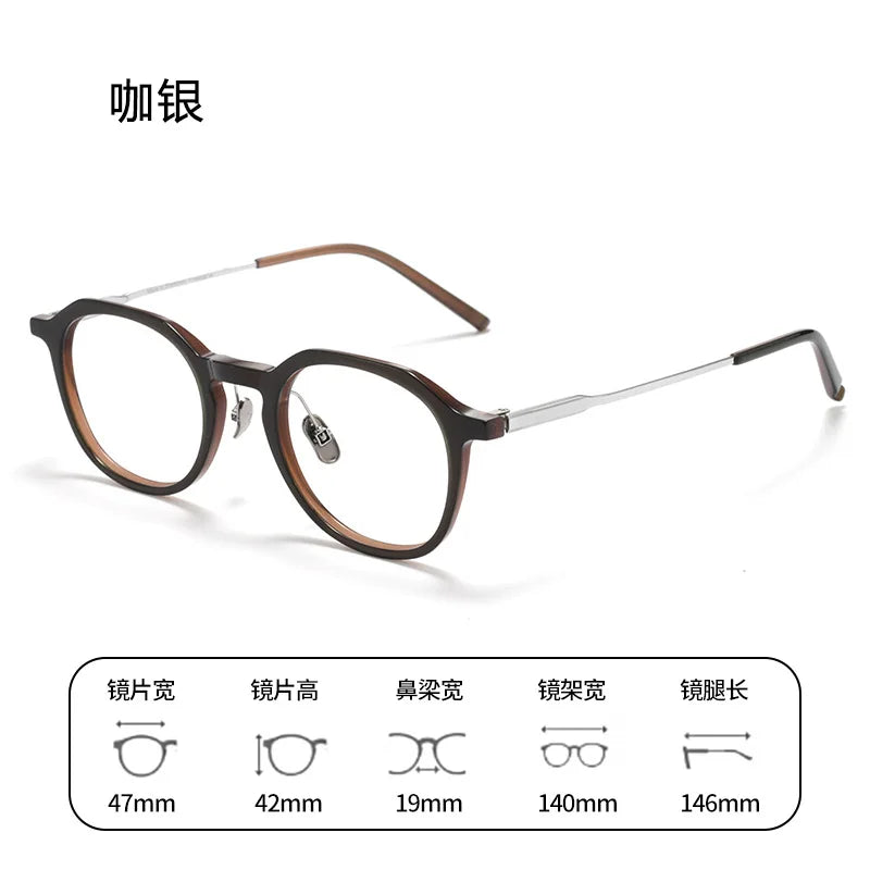 Bclear Unisex Full Rim Polygon Round Acetate Titanium Eyeglasses 298112