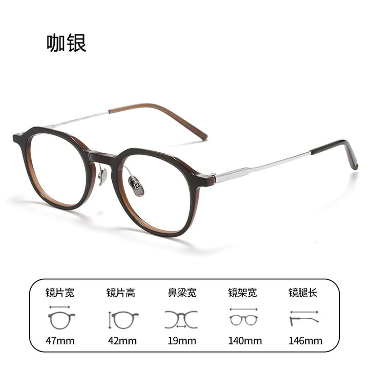 Bclear Unisex Full Rim Polygon Round Acetate Titanium Eyeglasses 298112