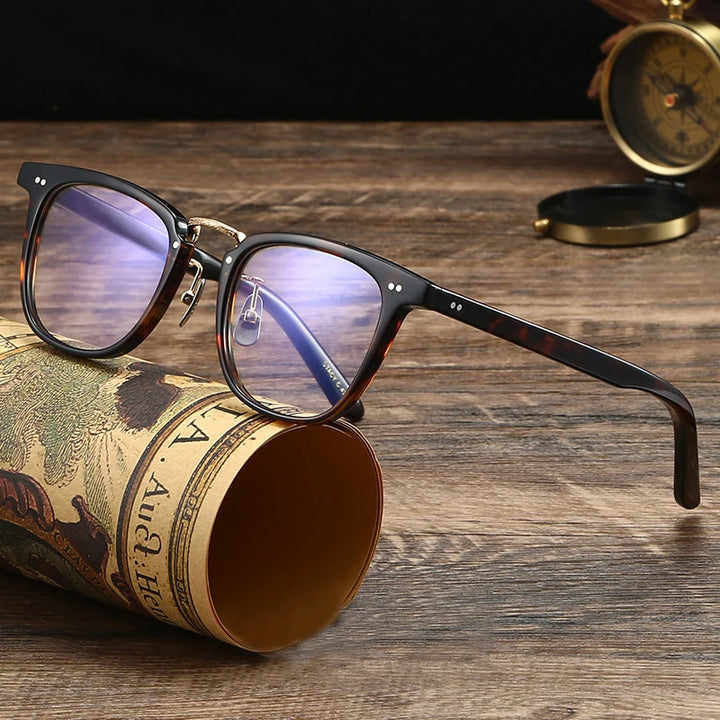 Black Mask Unisex Full Rim Square Acetate Titanium Eyeglasses 412250