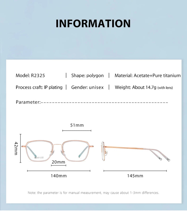 Reven Jate Unisex Full Rim Polygon Square Titanium Eyeglasses 72325