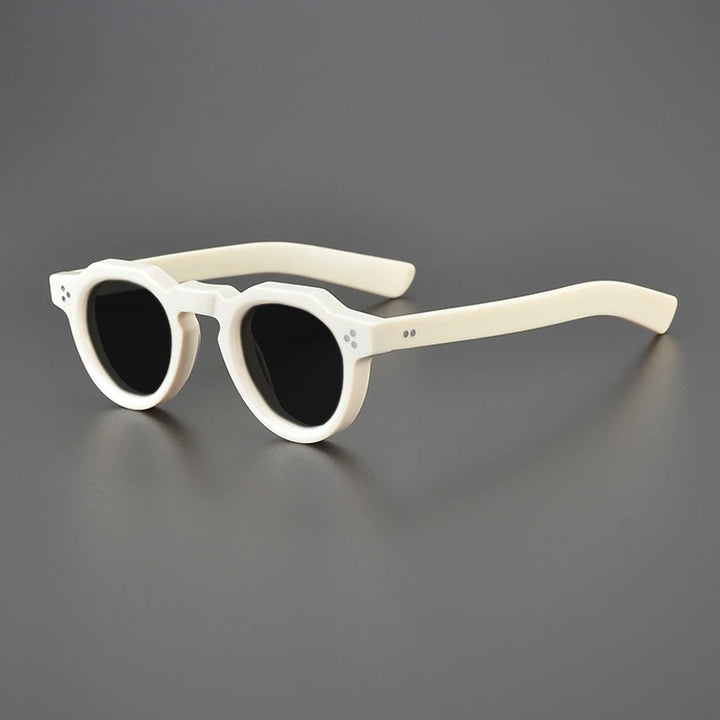 Gatenac Unisex Full Rim Flat Top Round Acetate Polarized Sunglasses M002 Sunglasses Gatenac Milky Gray  