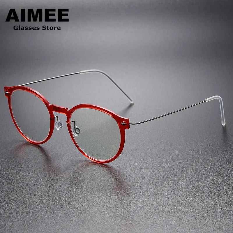 Aimee Unisex Full Rim Round Screwless Titanium Acetate Eyeglasses 6603 Full Rim Aimee   