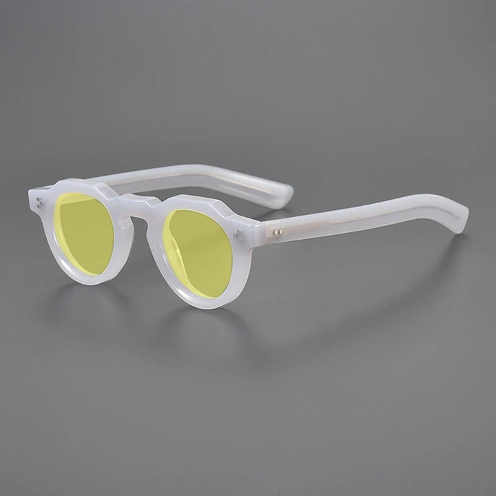 Gatenac Unisex Full Rim Flat Top Round Acetate Polarized Sunglasses M002 Sunglasses Gatenac Gray Yellow  