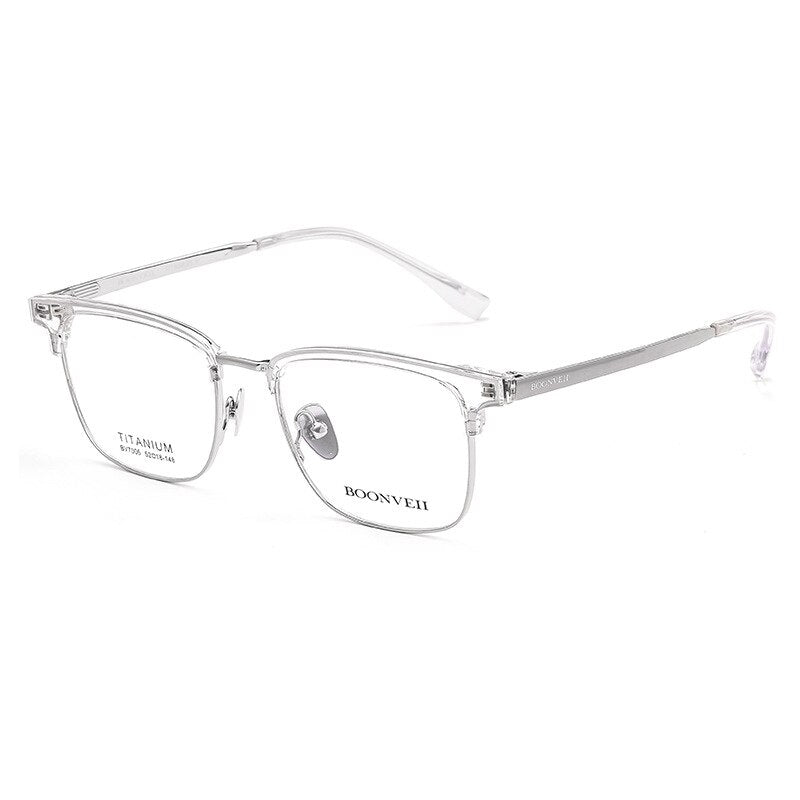 Yimaruili Men's Full Rim Square Acetate Titanium Eyeglasses Bv7005v Full Rim Yimaruili Eyeglasses Transparent Silver  