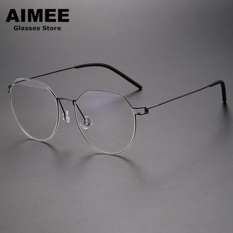 Aimee Unisex Full Rim Round Screwless Titanium Eyeglasses 52214 Full Rim Aimee Black  