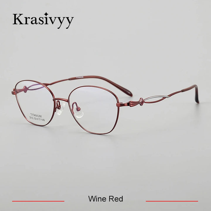 Krasivyy Women's Full Rim Oval Round Titanium Eyeglasses 443012 Semi Rim Krasivyy Wine Red  