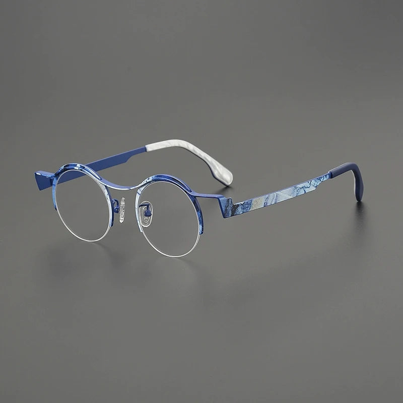 Gatenac Women's Semi Rim Brow Line Round Titanium Eyeglasses G85837