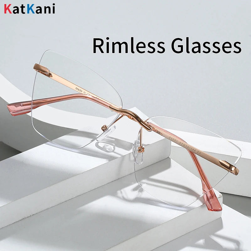 KatKani Women's Rimless Cat Eye Alloy Eyeglasses 23001 Rimless KatKani Eyeglasses Silver  