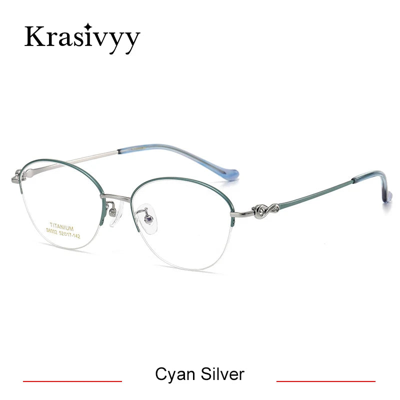 Krasivyy Women's Semi Rim Oval Round Titanium Eyeglasses 446002 Semi Rim Krasivyy Cyan Pink  