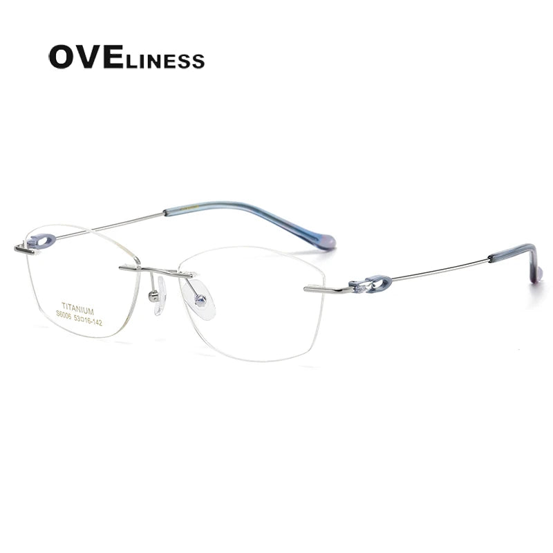 Oveliness Women's Rimless Oval Cat Eye Titanium Eyeglasses 196006 Rimless Oveliness silver blue  