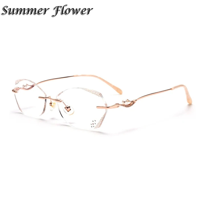 Summer Flower Women's Rimless Oval Square Titanium Eyeglasses 88831 Rimless Summer Flower Rose Gold Clear