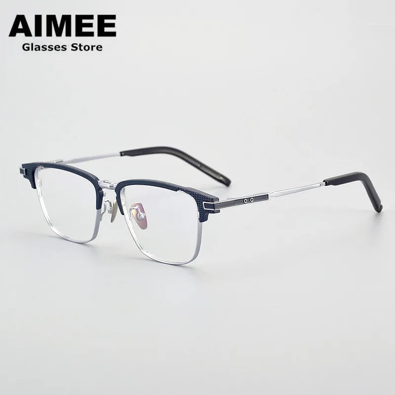 Aimee Unisex Full Rim Square Titanium Acetate Eyeglasses 94202 Full Rim Aimee Silver-Blue