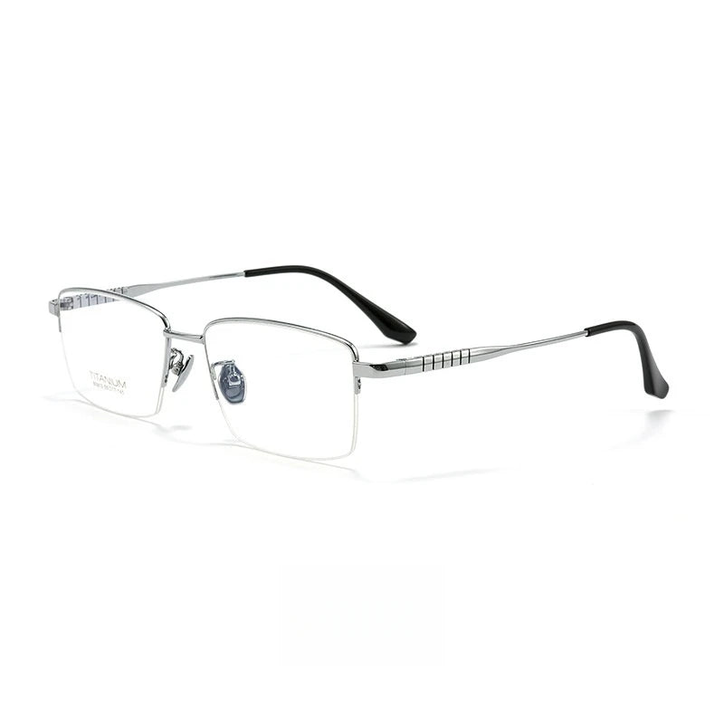 Yimaruili Unisex Semi Rim Titanium Alloy Eyeglasses 80813 Semi Rim Yimaruili Eyeglasses Silver