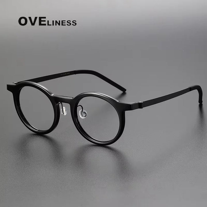 Oveliness Women's Full Rim Round Acetate Titanium Eyeglasses 31846