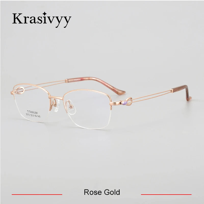 Krasivyy Women's Semi Rim Oval Square Titanium Eyeglasses 443013 Semi Rim Krasivyy Rose Gold  