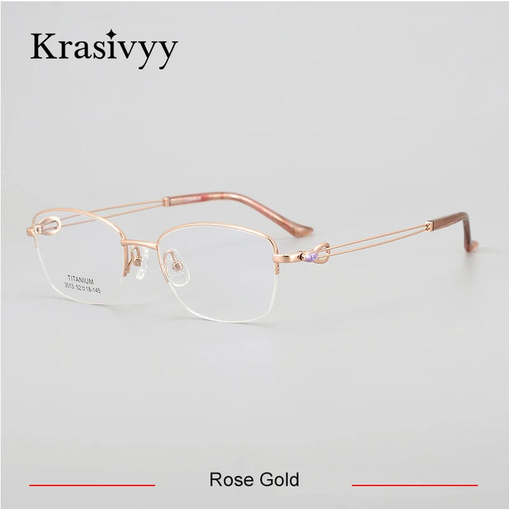 Krasivyy Women's Semi Rim Oval Square Titanium Eyeglasses 443013 Semi Rim Krasivyy Rose Gold  