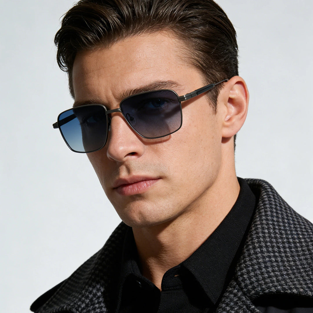Black Mask Men Full Rim Square Titanium Polarized Sunglasses BM-1105S
