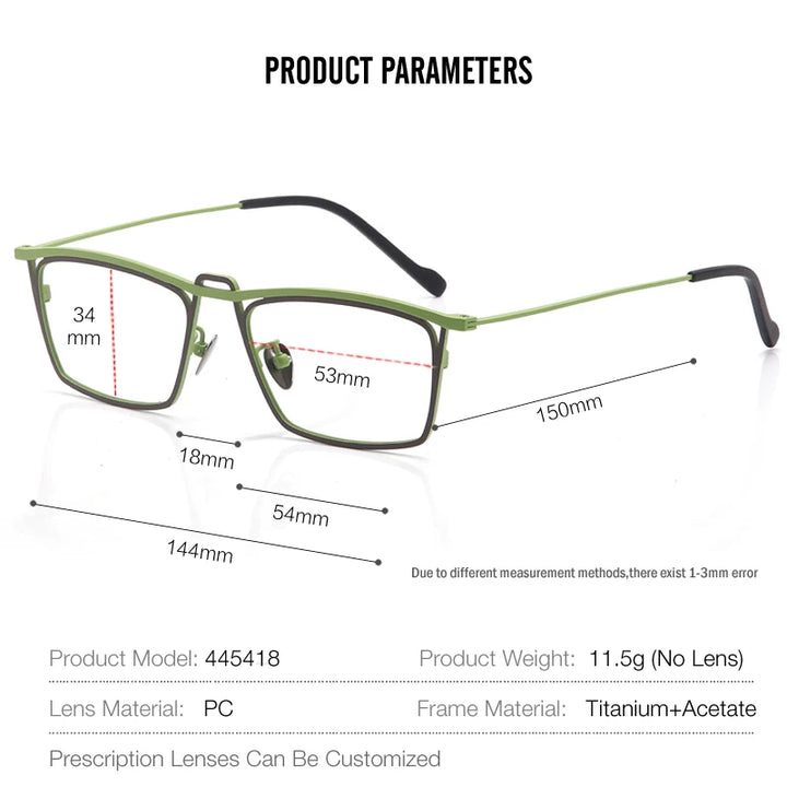 Muzz Men's Full Rim Square Double Bridge Titanium Eyeglasses  4454181