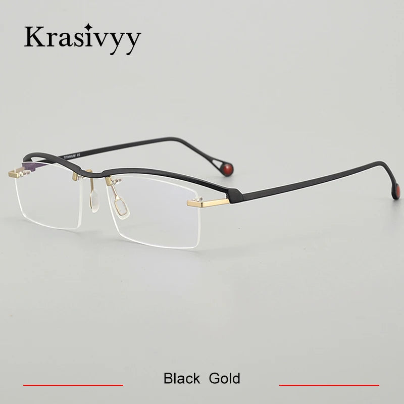 Krasivyy Women's Semi Rim Square Titanium Eyeglasses 90208 Semi Rim Krasivyy Black Gold