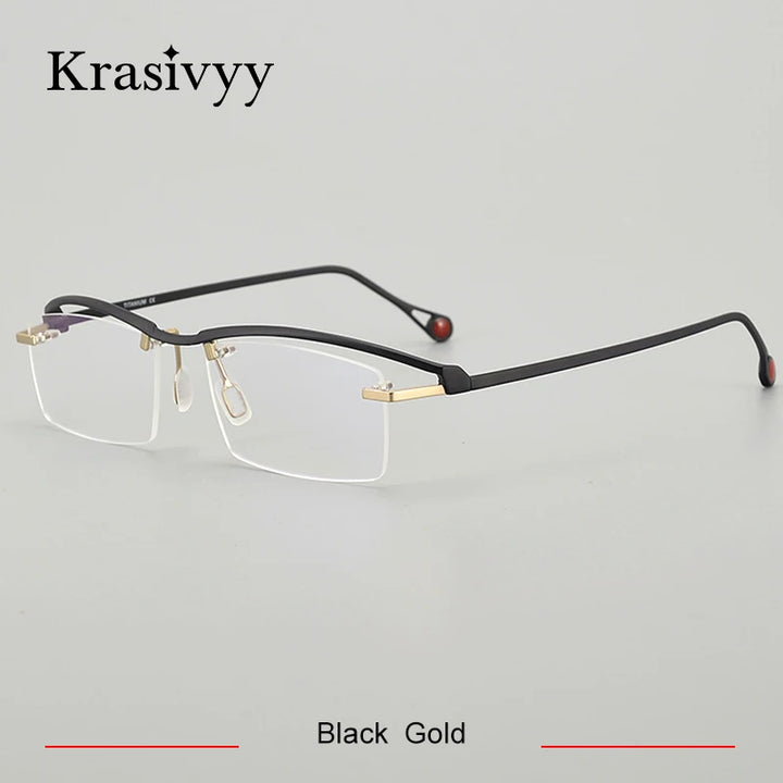 Krasivyy Women's Semi Rim Square Titanium Eyeglasses 90208 Semi Rim Krasivyy Black Gold