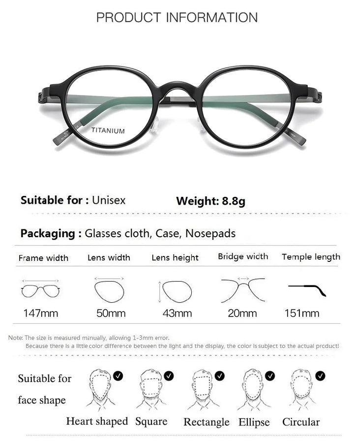 Aimee Men's Full Rim Round Screwless Titanium Acetate Eyeglasses 1011 Full Rim Aimee   