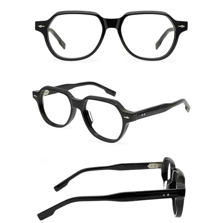 Aimee Unisex Full Rim Flat Top Polygon Acetate Eyeglasses 5317 Full Rim Aimee Black  