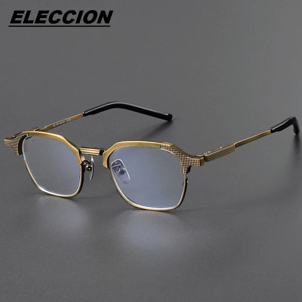 Eleccion Unisex Full Rim Flat Top Polygon Titanium Eyeglasses 41914 Full Rim Eleccion Bronze