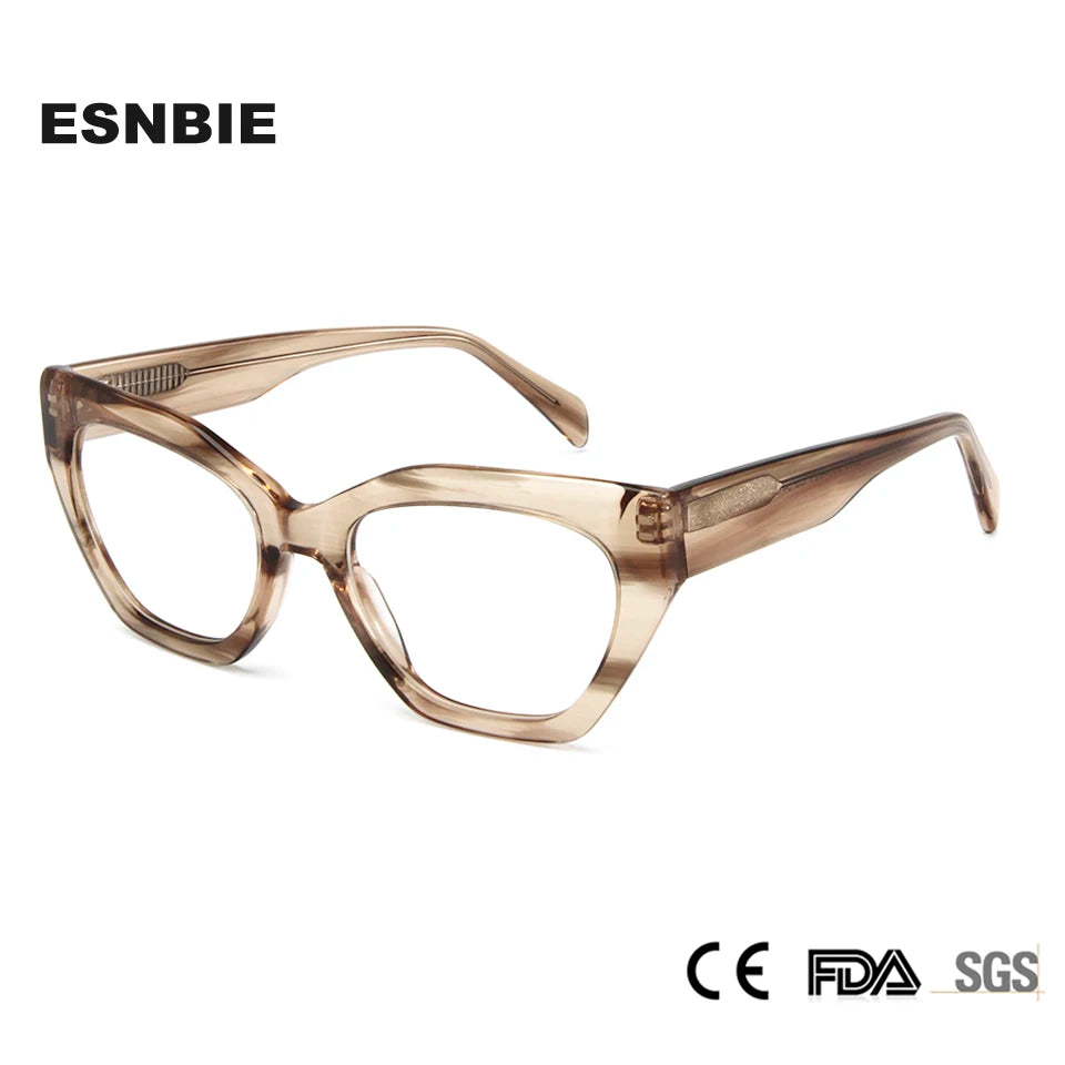 Esnbie Unisex Full Rim Oval Cat Eye Acetate Eyeglasses 23021 Full Rim Esnbie   