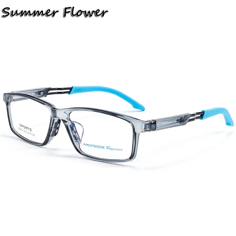 Summer Flower Men's Full Rim Square Tr 90 Titanium Sport Eyeglasses 86201 Full Rim Summer Flower Transparent Gray