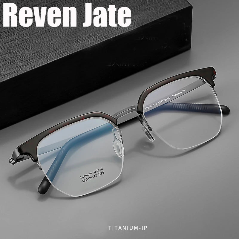 Reven Jate Unisex Semi Rim Square Titanium Eyeglasses 2610 Semi Rim Reven Jate   