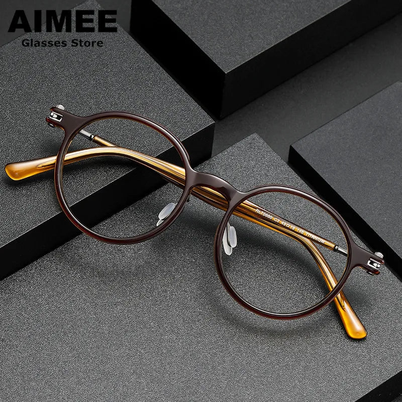 Aimee Unisex Full Rim Round Acetate Titanium Eyeglasses 5886