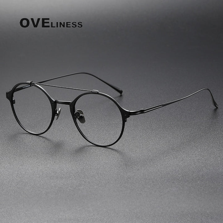 Oveliness Unisex Full Rim Round Double Bridge Titanium Eyeglasses Kj30 Full Rim Oveliness black  