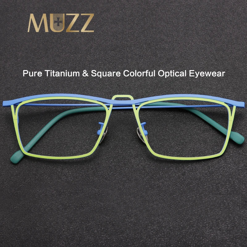 Muzz Unisex Full Rim Square Double Bridge Titanium Eyeglasses 445418 Full Rim Muzz   