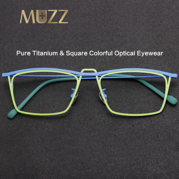Muzz Men's Full Rim Square Double Bridge Titanium Eyeglasses  4454181
