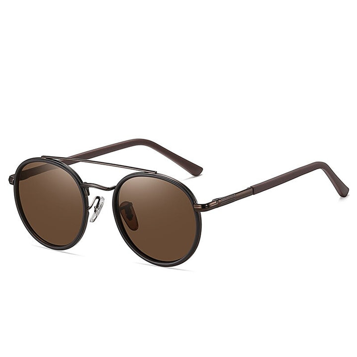 Yimaruili Unisex Full Rim Round Double Bridge Alloy Polarized Sunglasses C3816 Sunglasses Yimaruili Sunglasses Matte Tea C2 Other 