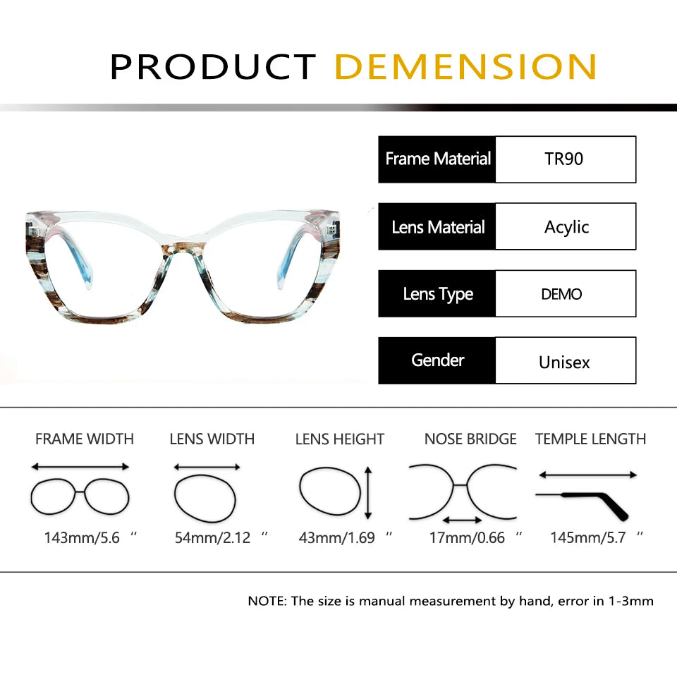 Esnbie Unisex Full Rim Square Cat Eye Tr 90 Titanium Eyeglasses 24071