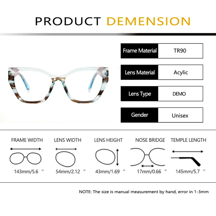 Esnbie Unisex Full Rim Square Cat Eye Tr 90 Titanium Eyeglasses 24071