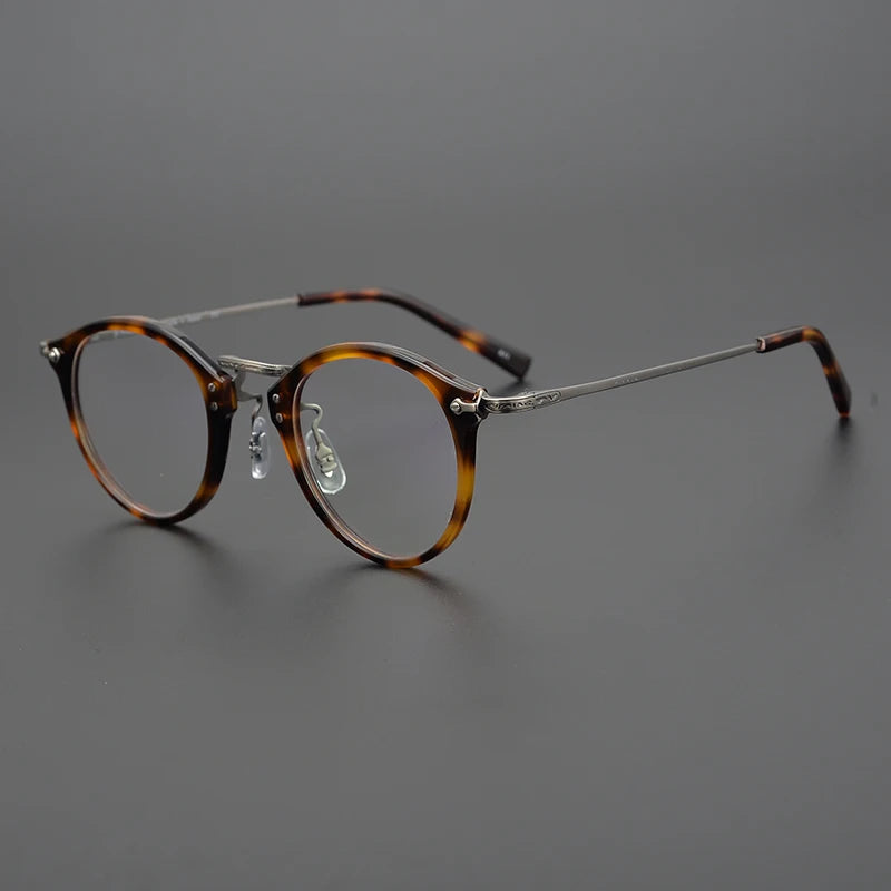 Black Mask Unisex Full Rim Round Titanium Acetate Eyeglasses 84805
