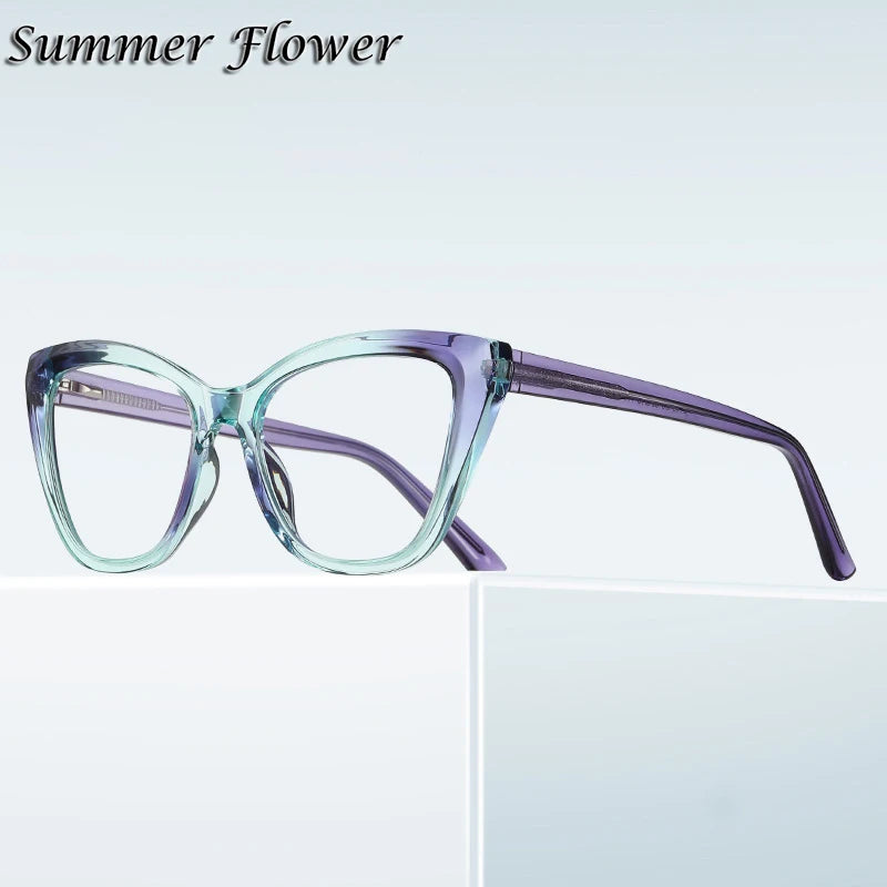 Summer Flower Women's Full Rim Square Cat Eye Tr 90 Titanium Eyeglasses 842148 Full Rim Summer Flower