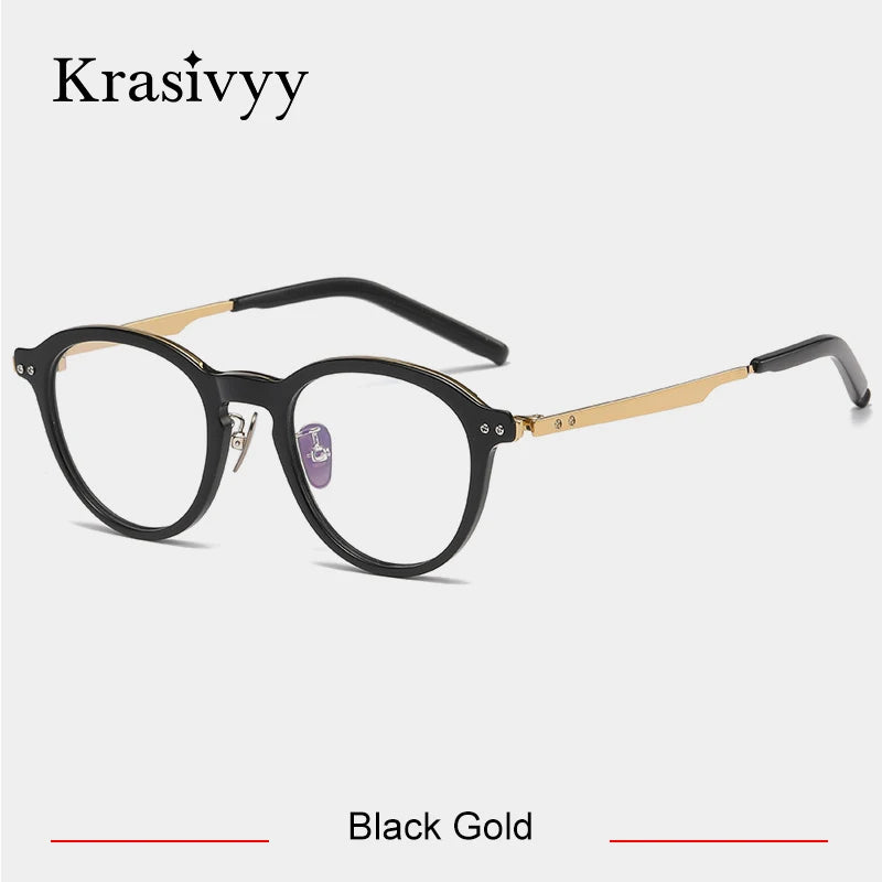 Krasivyy Unisex Full Rim Round Acetate Titanium Eyeglasses 942113