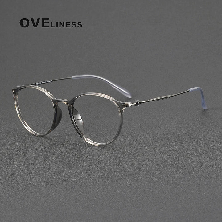 Oveliness Unisex Full Rim Oval Round Acetate Titanium Eyeglasses 8664 Full Rim Oveliness grey gun  