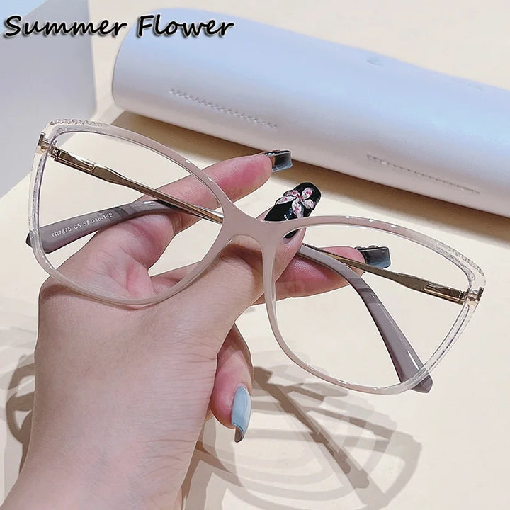 Summer Flower Women's Full Rim Square Cat Eye Tr 90 Titanium Eyeglasses 87875 Full Rim Summer Flower Gradient Light Pink