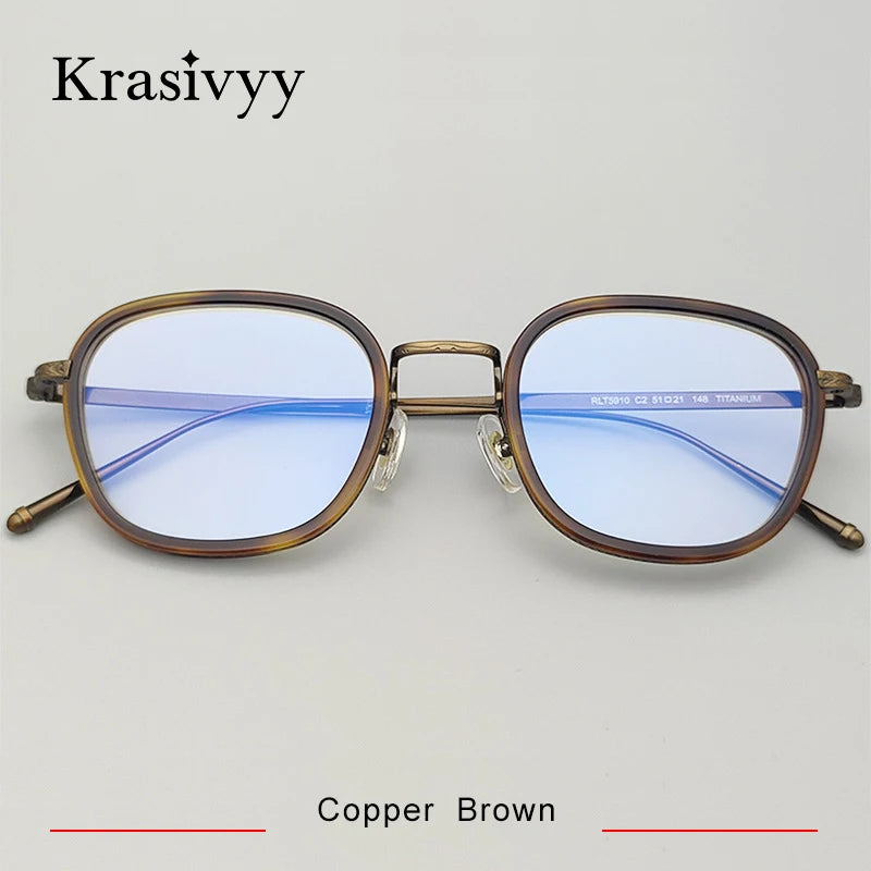 Krasivyy Unisex Full Rim Polygon Titanium Acetate Eyeglasses 75910 Full Rim Krasivyy Copper Brown