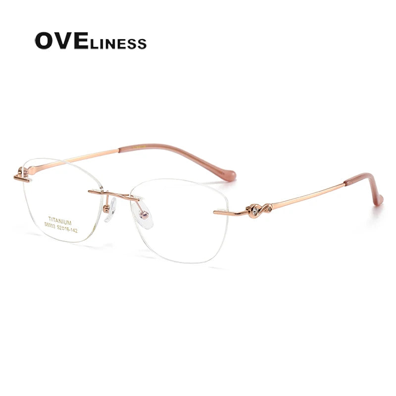 Oveliness Women's Rimless Square Cat Eye Titanium Eyeglasses 196003 Rimless Oveliness rose gold  