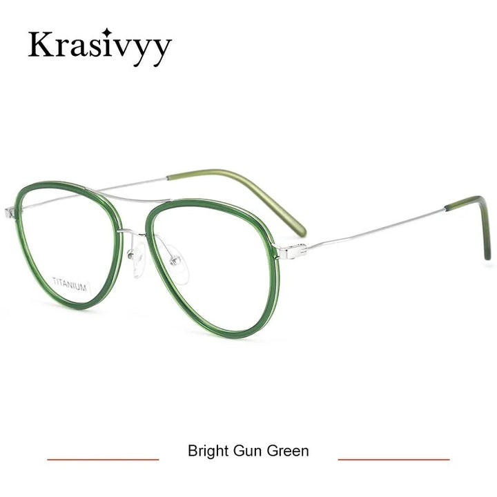 Krasivyy Men's Full Rim Square Double Bridge Titanium Acetate Eyeglasses Kr16043 Full Rim Krasivyy Bright Silver Green CN 