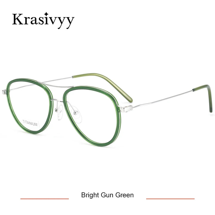 Krasivyy Women's Full Rim Oval Double Bridge Titanium Eyeglasses 41603 Full Rim Krasivyy Bright Silver Green CN 