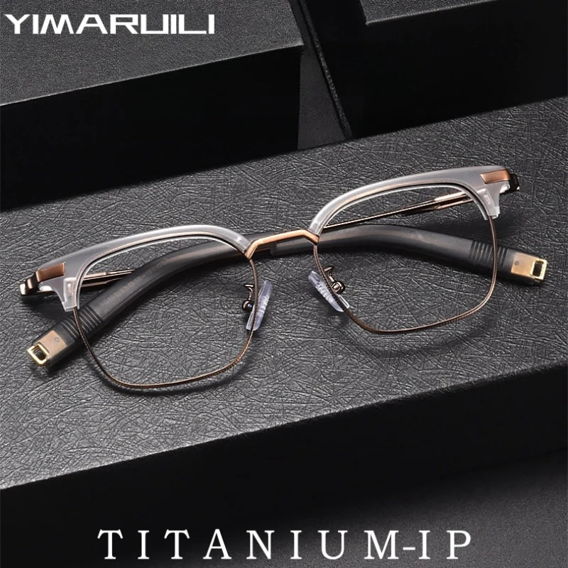 Yimaruili Men's Full Rim Square Titanium Acetate Eyeglasses Y107 Full Rim Yimaruili Eyeglasses   