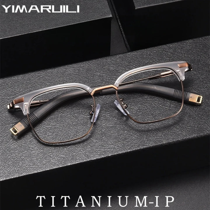 Yimaruili Men's Full Rim Square Titanium Acetate Eyeglasses Y107 Full Rim Yimaruili Eyeglasses   