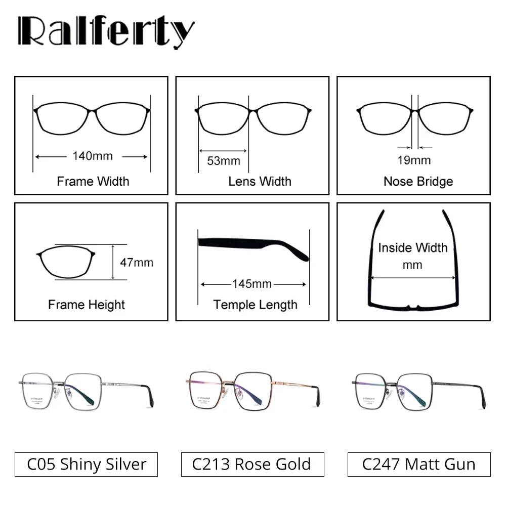 Ralferty Women's Full Rim Square Titanium Eyeglasses R6214 Full Rim Ralferty   