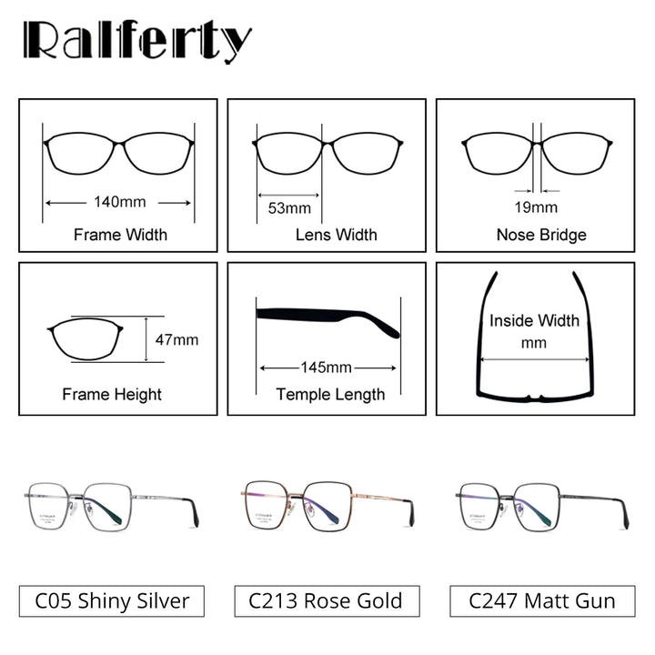 Ralferty Women's Full Rim Square Titanium Eyeglasses R6214 Full Rim Ralferty   